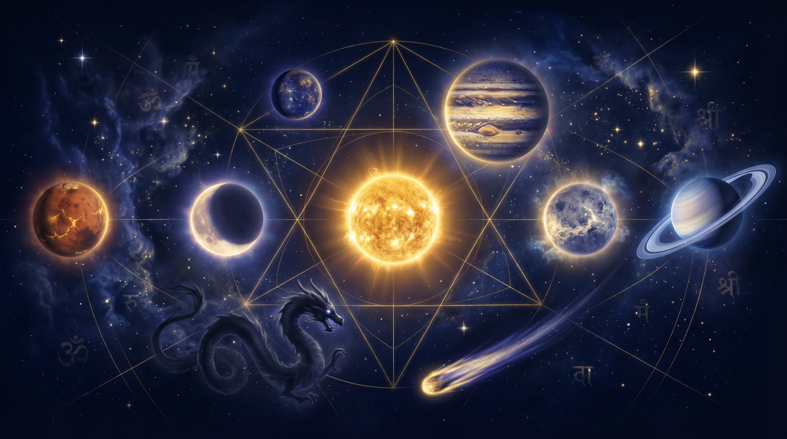 インド占星術の9惑星（ナヴァグラハ）宇宙イメージ